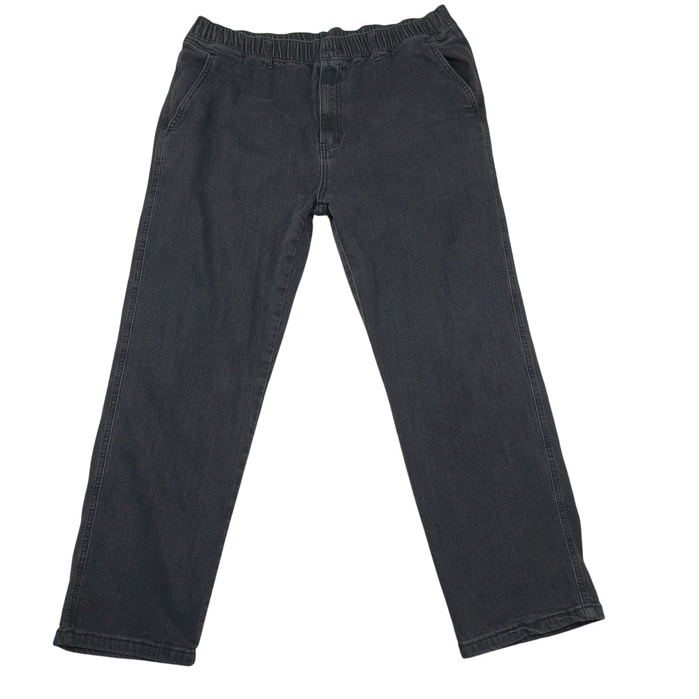 Mens Elastic Waist Stretch Pants Dark Gray Black 40x30 Relaxed Fit Cotton Blend